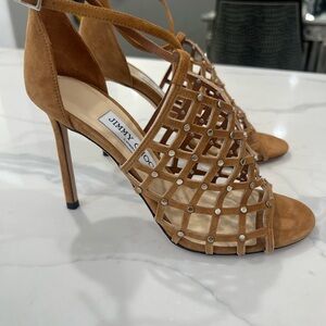 Jimmy Choo Brown Suede Caged Heels